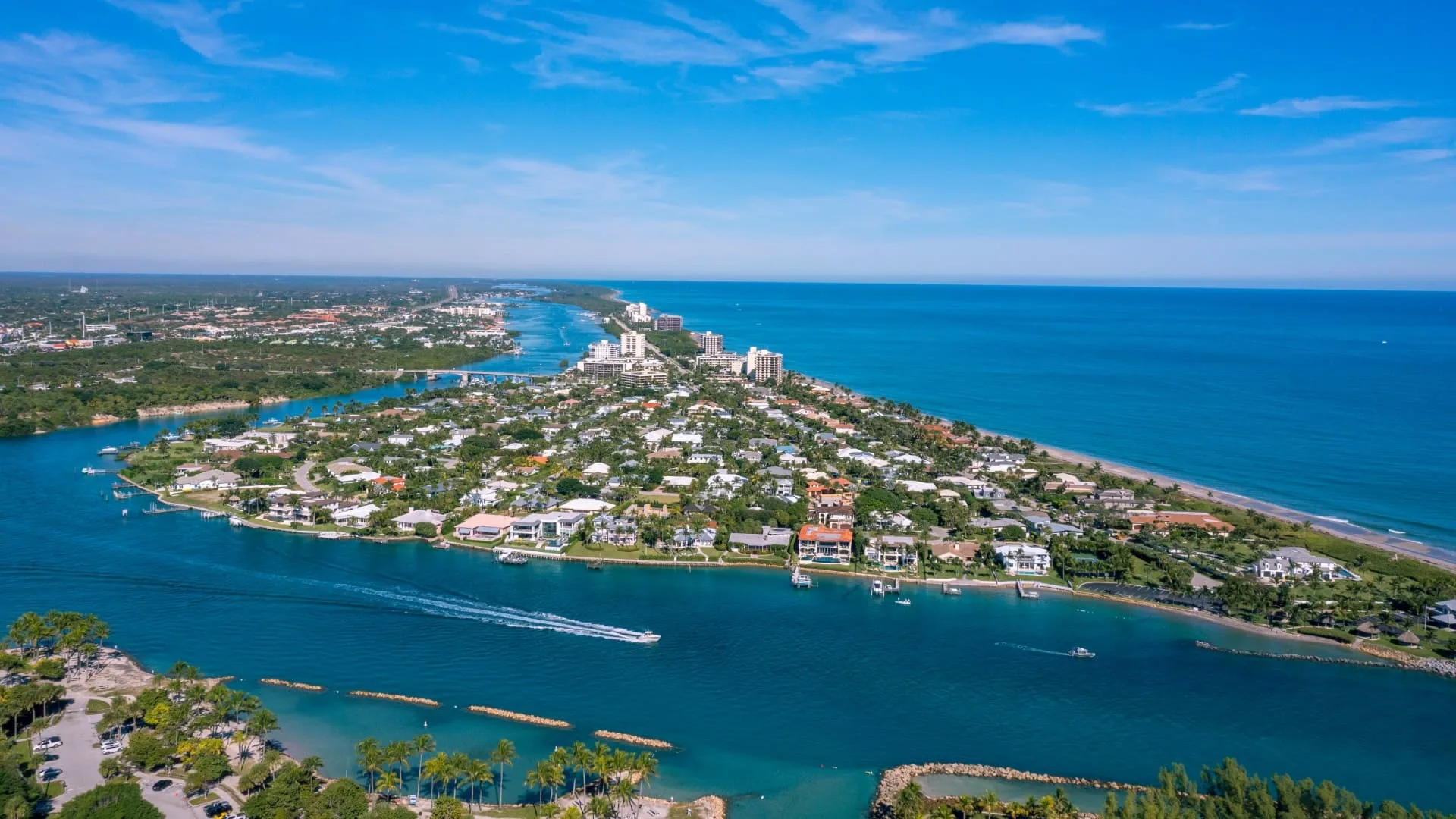 Aerial view of Jupiter inlet in Florida